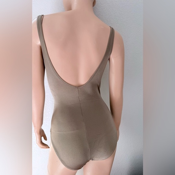 Pour Moi? Azure Tummy Control Swimsuit Shimmer Olive Green One Piece Wrap Front - Picture 4 of 14